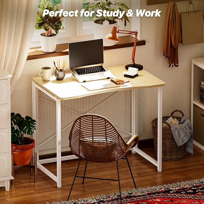 Huuger Folding Desk for Small Spaces, 31.5 Inch Foldable Computer Table, Easy Assembly, for Home Office, Study, Bedroom, Dorm, Space Saving, Small Writing Work Office Computer Desk, Oak - Image 7