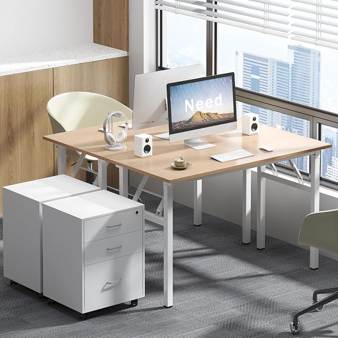 Need Office Computer Desk 39.3 Inch Sturdy Folding Laptop Table Pink Oak | White Frame Writing Gaming Work Table/Foldable Home Office Desk/Sewing Table, No Assembly Required - Image 4