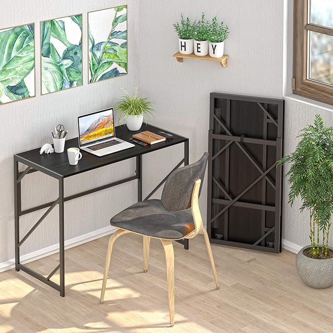 Elephance Folding Desk Writing Computer Desk for Home Office No-Assembly | Study Office Desk,Foldable Table for Small Spaces,31.5 Inch,Black - Image 2