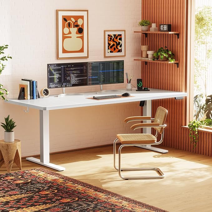 Huuger 71 X 30 Inch Electric Standing Desk with Power Outlets and USB-C Port, Height Adjustable Desk, Sit Stand Desk for Home Office, Computer & Gaming Desk with 4 Presets, Stable Steel Frame, White - Image 2