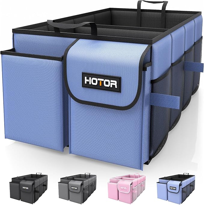 HOTOR Trunk Organizer for Car - Car Organizer, Foldable Trunk organizer for SUVs & Sedans, Sturdy Organization for Car Accessories, Tools, Sundries, Blue, 2 Compartments, 23.6"×14.2"×10.6" by HOTOR