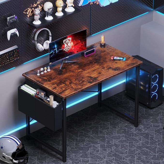 OLIXIS Small Computer Desk, 40 Inch Gaming Desks for Home Office | Writing Study Craft Work Table, Computer Workstation for Bedroom Small Spaces with Storage Bag, Rustic Brown - Image 5