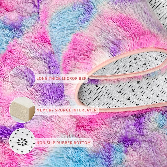 Tepook Pink Blue Purple Area Rug for Girls Room, Fluffy 6x9 Cute Soft Colorful Kids Rugs for Bedroom Dorm Classroom Nursery Playroom, Fuzzy Shaggy Rainbow Princess Carpet for Toddler Home Decor - Image 6