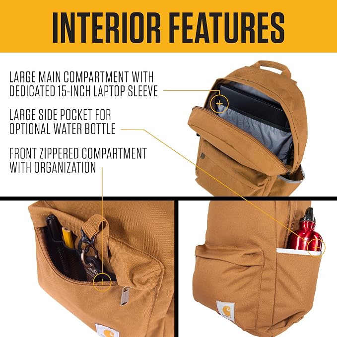 Carhartt Classic 21L Backpack Carhartt Brown | Classic Laptop, Water-Resistant Pack with 15 Laptop Sleeve and Organizational Compartments - Image 3