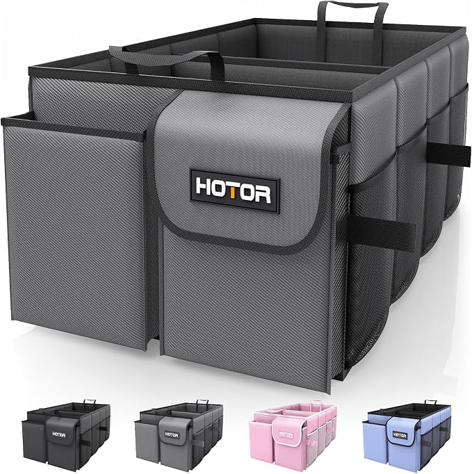 HOTOR Trunk Organizer for Car - Car Organizer, Foldable Trunk organizer for SUVs & Sedans, Sturdy Organization for Car Accessories, Tools, Sundries, Grey, 2 Compartments, 23.6"×14.2"×10.6" by HOTOR