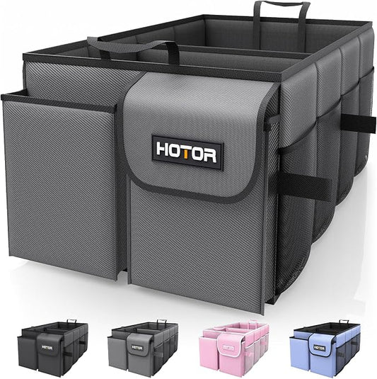 HOTOR Trunk Organizer for Car - Car Organizer, Foldable Trunk organizer for SUVs & Sedans, Sturdy Organization for Car Accessories, Tools, Sundries, Grey, 2 Compartments, 23.6"×14.2"×10.6" by HOTOR