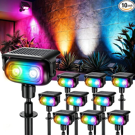 Brizled Solar Powered Outdoor Spot Light Color Changing Landscape Spotlight | RGB 9 Color & 11 Mode; 360° Rotation; IP65 Waterproof; Adjustable Height; Stake or Wall Mounted for Yard Tree Garden Pathway by Brizled