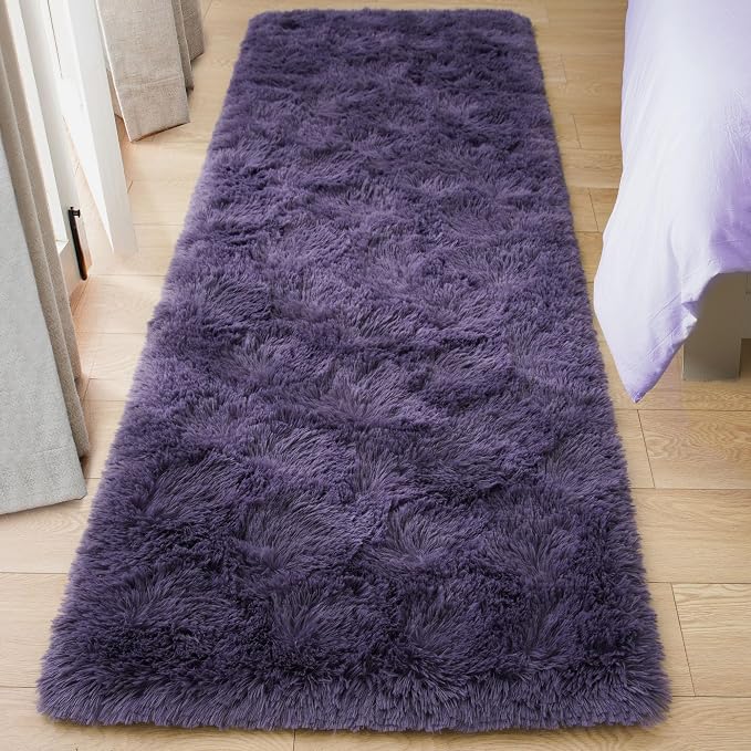 Tepook Soft Runner Rugs for Bedroom 2x6 ft with Rubber Backing, Purple Fluffy Rugs for Living Room, Shag Bedside Rug Fuzzy Plush Carpet for Room, Area Rug for Dorm Nursery Hallway Indoor Home Decor - Image 2