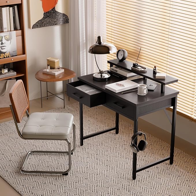 Pamray 32 Inch Small Computer Desk with Monitor Stand and 2 Drawers | Small Gaming Desk, for Bedroom Apartment and Dorm, for Study Work and Writing, Small Spaces, Sturdy, Easy Assembly - Image 2