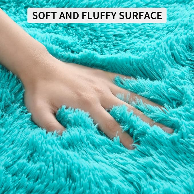 Tepook Super Soft Fluffy Rug for Bedroom, Modern Shaggy Fuzzy Kids Rugs for Living Room, Plush Indoor Nursery Home Decor Dorm Carpet with Non-Slip Bottom, Teal Blue, 4 X 6 Feet - Image 7