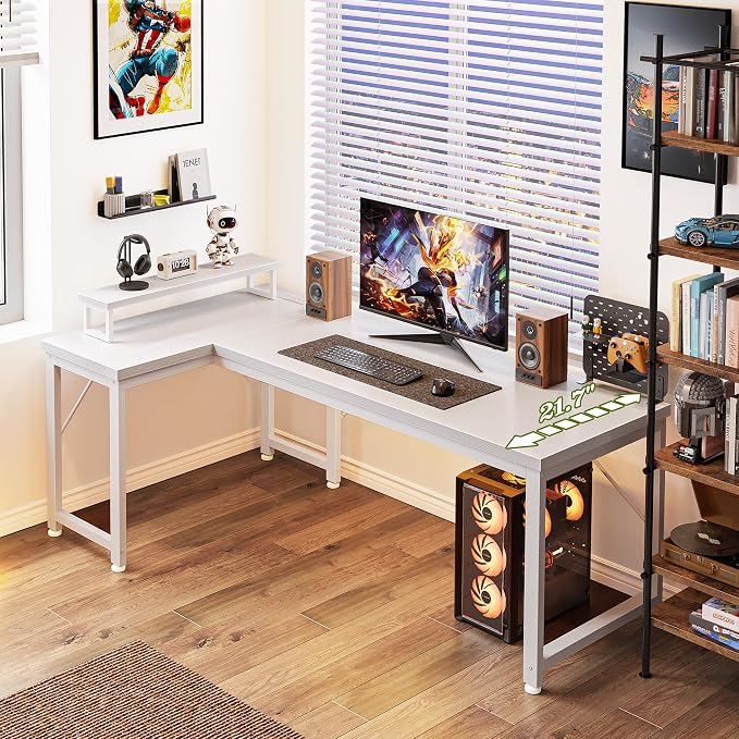 PRAISUN 53" L Shaped Computer Desk, Power Outlets, Monitor Stand, White | USB-C Ports, Reversible Charging Station, Spacious Desktop & Legroom, 0.94 Inch Thick Desktop, for Gaming, Study & Work - Image 7