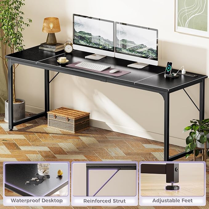 PRAISUN 80 X 24 Inch Computer Desk, Power Outlets, USB-C, Black | Office Desk with 4 AC Outlets, USB & USB-C, Sturdy Metal Frame, Spacious Desktop for Work, Writing, Study & Gaming - Image 8