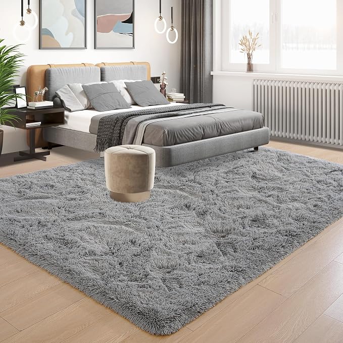 Tepook Super Soft Fluffy Rug for Bedroom, Modern Shaggy Fuzzy Kids Rugs for Living Room, Plush Indoor Nursery Home Decor Dorm Carpet with Non-Slip Bottom, Grey, 4 X 6 Feet - Image 2