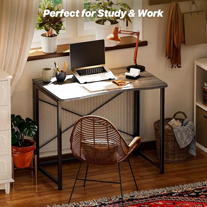 Huuger Folding Desk for Small Spaces, 31.5 Inch Foldable Computer Table, Easy Assembly, for Home Office, Study, Bedroom, Dorm, Space Saving, Small Writing Work Office Computer Desk, Grey - Image 7