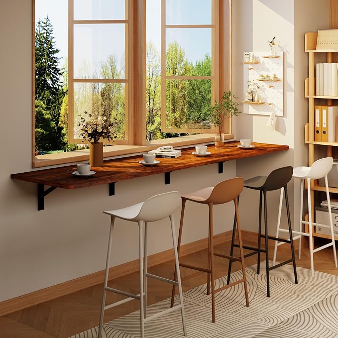 IAE 72x22in Floating Fold Desk,Wall-Mounted Folding Computer Table,Rustic | Study Table with Shelf Brackets,Foldable Down Shelf with Engineered Wood,Fold Computer Desk for Small Apartment,Holds 519 lb - Image 3