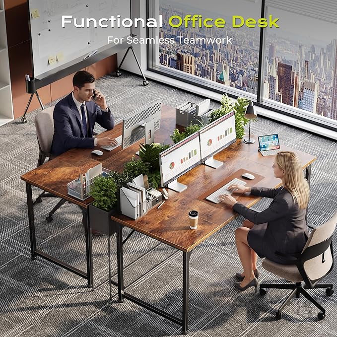 PRAISUN 55 Inch Computer Desk, Home Office Desk with Spacious Desktop, Rustic Brown - Image 7