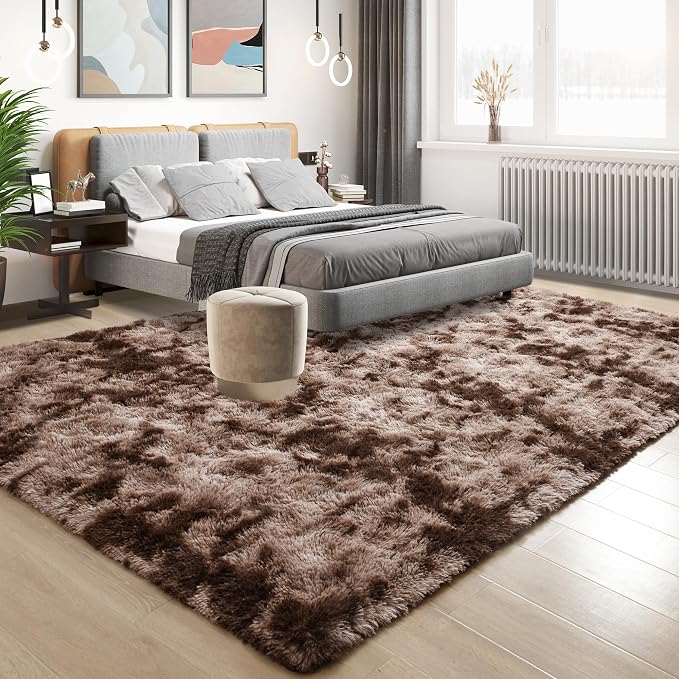 Tepook Soft Fluffy Rugs for Living Room, 5x8 Shaggy Area Rug for Bedroom, Modern Shag Rug Fuzzy Carpets for Kids, Plush Indoor Nursery Home Decor Rug with Non-Slip Bottom, Tie-Dyed Coffee - Image 2