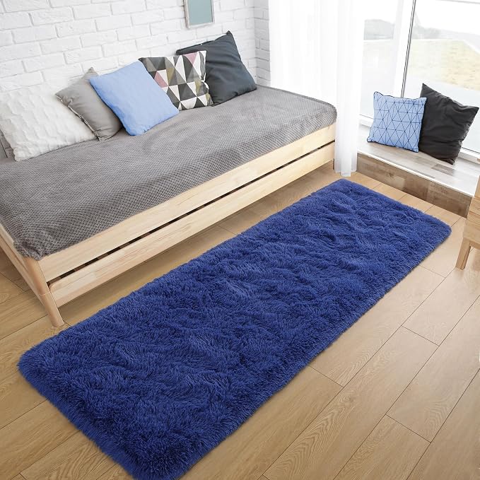 Tepook Soft Runner Rugs for Bedroom 2x6 ft with Rubber Backing, Navy Fluffy Rugs for Living Room, Shag Bedside Rug Fuzzy Plush Carpet for Room, Area Rug for Dorm Nursery Hallway Indoor Home Decor - Image 2