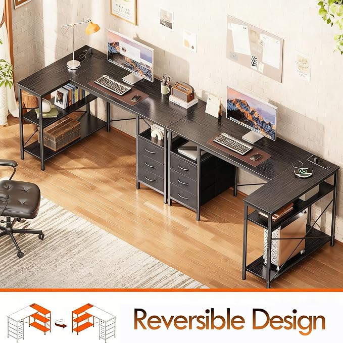 Alpen Computer Desk with Drawers, L Shaped Desk for Bedroom with Power Outlets, Gaming Table with Storage Shelves, Corner Desk for Gaming, Study Writing PC Table, 47.2 Inch, Black - Image 8