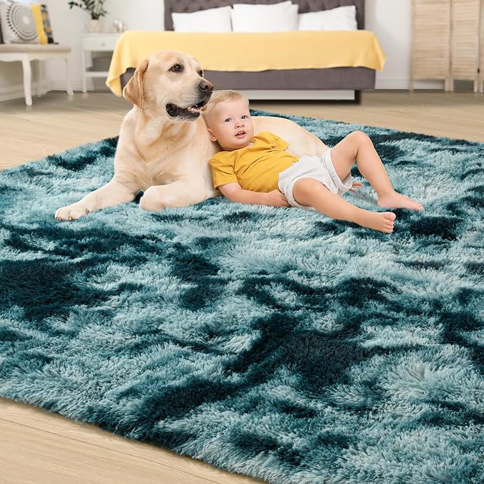 Tepook Soft Fluffy Rugs for Bedroom, 4x6 Area Rug for Living Room, Modern Shaggy Room Rug for Kids Boys Girls, Plush Throw Rugs Indoor Nursery Home Decor Rug with Non-Slip Bottom, Peacock Blue - Image 4