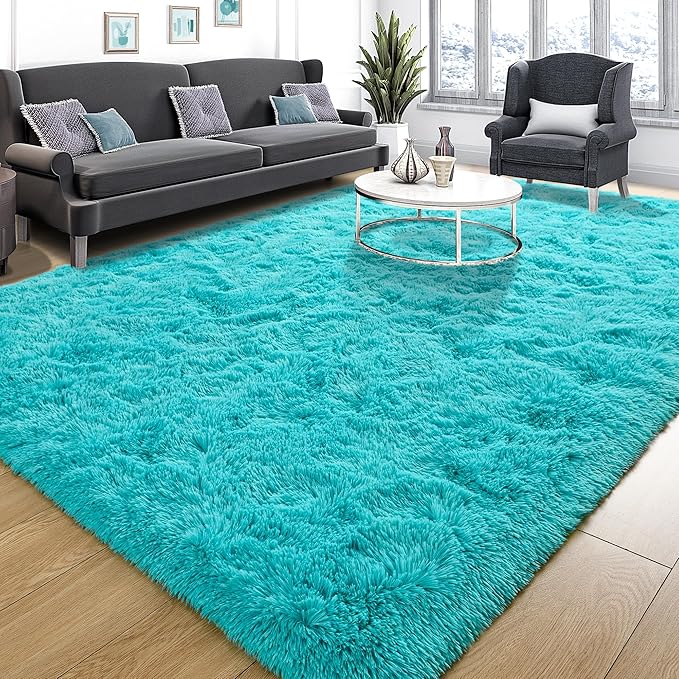 Tepook Super Soft Fluffy Rug for Bedroom, Modern Shaggy Fuzzy Kids Rugs for Living Room, Plush Indoor Nursery Home Decor Dorm Carpet with Non-Slip Bottom, Teal Blue, 4 X 6 Feet by Tepook