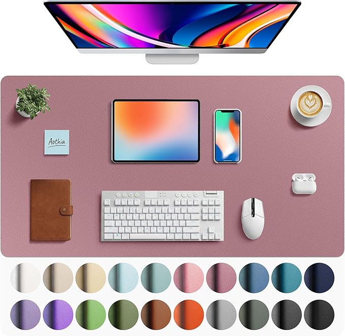 Aothia Faux Leather Desk Mat - Large Mouse Pad, Non-Slip PU Leather Blotter, Waterproof Writing Surface for Office and Home (Dark Pink, 40" x 24") by AothiaSimpleNaturalUnique