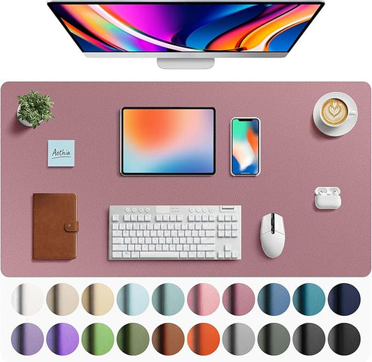 Aothia Faux Leather Desk Mat - Large Mouse Pad, Non-Slip PU Leather Blotter, Waterproof Writing Surface for Office and Home (Dark Pink, 40" x 24") by AothiaSimpleNaturalUnique