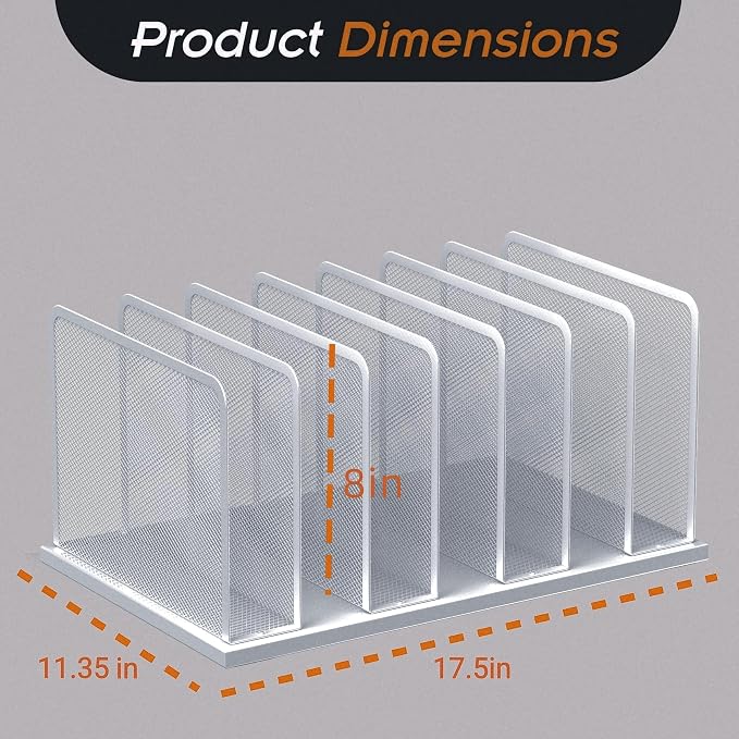 Kuntine.B 7-Section Upright Desk File Organizer Silver 2 Pack | Vertical, Mesh, Metal, Assembly, Stability, Sturdiness, Organization, Standing - Image 3