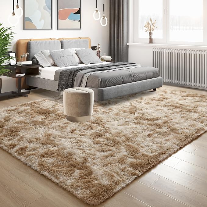 Tepook Area Rugs 9x12 for Living Room, Super Soft Fluffy Rugs for Bedroom, Modern Shaggy Rug Fuzzy Carpets for Kids, Plush Indoor Nursery Home Decor Rug with Non-Slip Bottom, Tie-Dyed Beige - Image 3