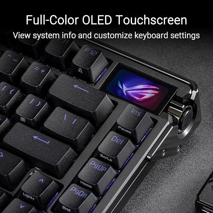 ASUS ROG Azoth Extreme Wireless Mechanical Gaming Keyboard – 75% TKL, ROG NX Snow Linear Switches, PBT Keycaps, Aluminum Chassis, Carbon Fiber, Gasket Mount, Color OLED Screen, PC/Mac Support - Black - Image 6