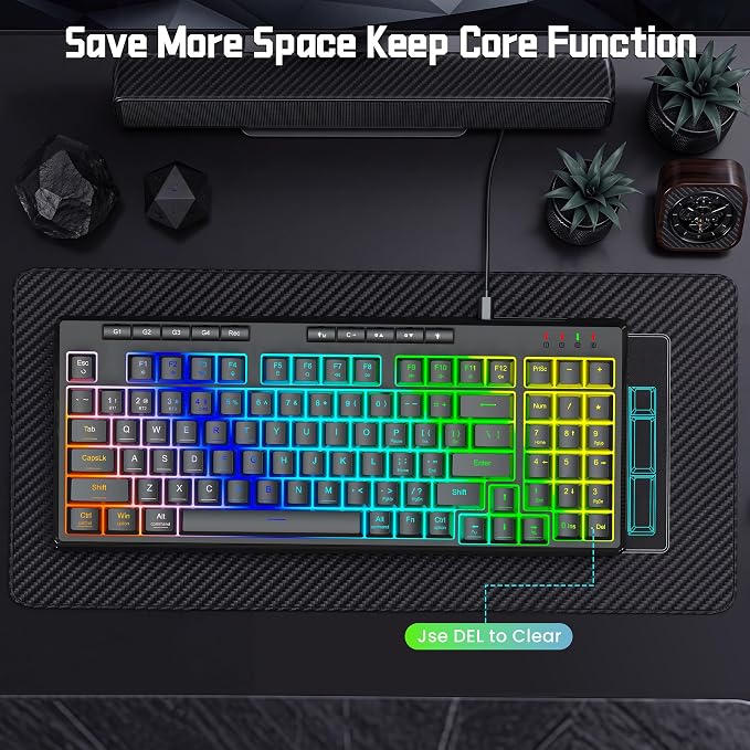 Redragon K517 Pro Wired Gaming Keyboard, RGB Backlit, Mechanical Feel 94 Keys Computer Keyboard with 4 Macro Keys, Number Pad, Anti-Ghosting, 4000mAh Battery for Win/MAC, PS4/5, Xbox - Image 3