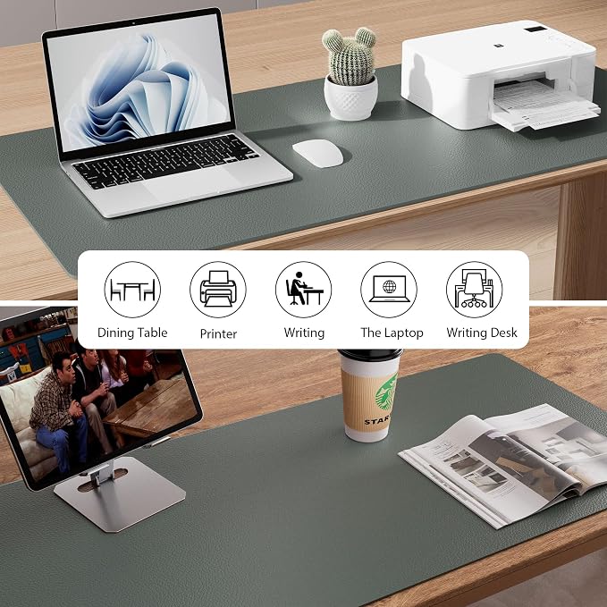 Aothia Faux Leather Desk Mat – Large Mouse Pad, Non-Slip PU Leather Blotter, Waterproof Writing Surface for Office and Home (Jungle Green, 47.2" x 23.6") - Image 8