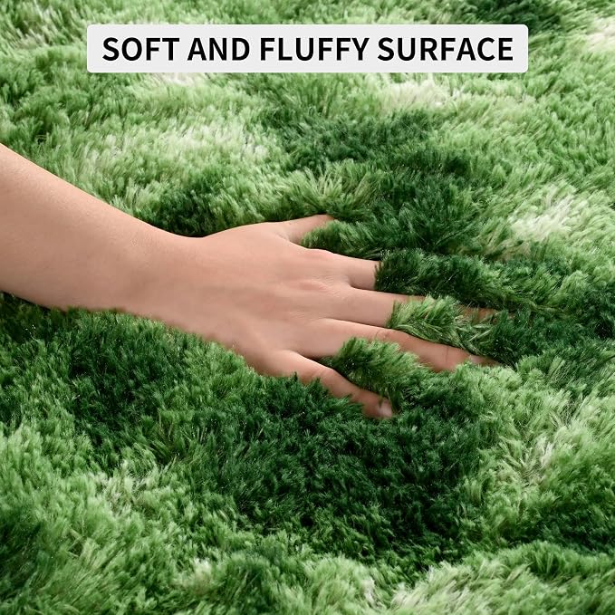 Tepook Fluffy Dark Green Rugs for Living Room Bedroom, 8x10 Soft Area Rug Tie-Dyed Forest Moss Green Kids Girls Boys Rug, Indoor Plush Shaggy Non-Slip Carpet for Nursery Classroom Dorm Home Decor - Image 7