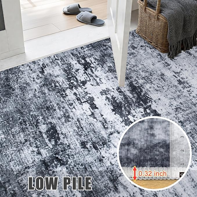 Washable Area Rug 3x8 Entryway Rug: Washable Modern Abstract Soft Thin Rug Indoor Floor No Slip Stain Resistant Carpet for Bedroom Dining Room Farmhouse Nursery Home Office - Black - Image 7