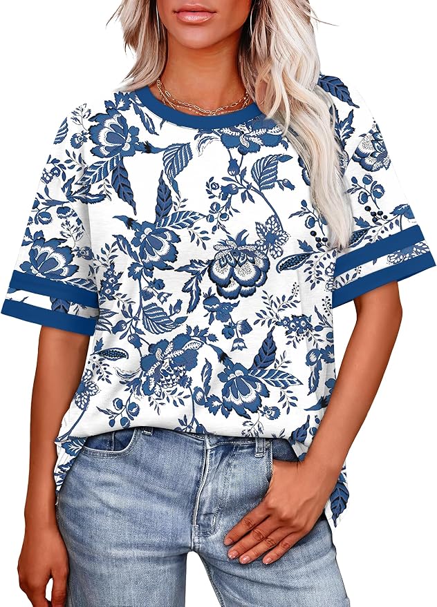 WIHOLL Womens T Shirts Loose Fit Short Sleeve Tees Crew Neck Color Block Summer Tops 2026 Fashion - Image 2