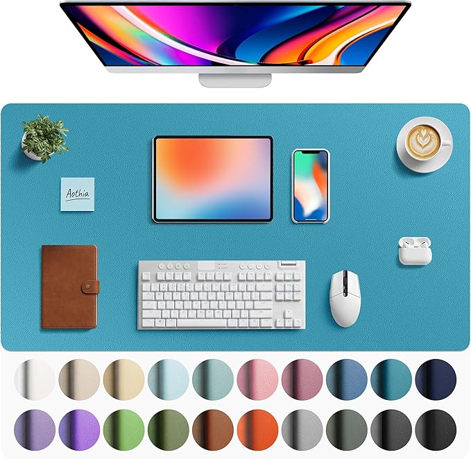 Aothia Faux Leather Desk Mat - Large Mouse Pad, Non-Slip PU Leather Blotter, Waterproof Writing Surface for Office and Home (Turquoise, 40" x 24") by AothiaSimpleNaturalUnique