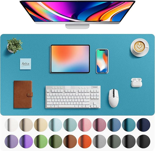 Aothia Faux Leather Desk Mat - Large Mouse Pad, Non-Slip PU Leather Blotter, Waterproof Writing Surface for Office and Home (Turquoise, 40" x 24") by AothiaSimpleNaturalUnique