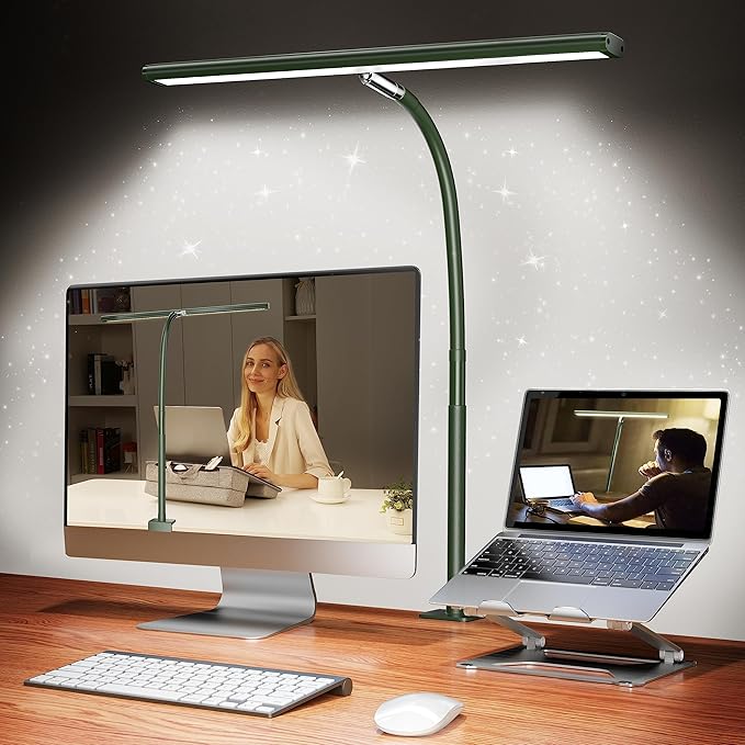 Airlonv LED Desk Lamp for Office Home, Eye-Caring Desk Light with Stepless Dimming Adjustable Flexible Gooseneck, 10W USB Adapter Desk Lamp with Clamp for Reading, Study, Workbench (Green) by Airlonv