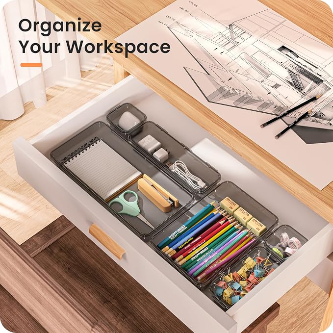 【Military Grade】A-LuGei Drawer Organizer,【】Makeup organizer,【Holds 177 Items】Bathroom Organizers and Storage,Organization and Storage,Desk Drawer Organizer for Vanity【Clear Black】 - Image 3