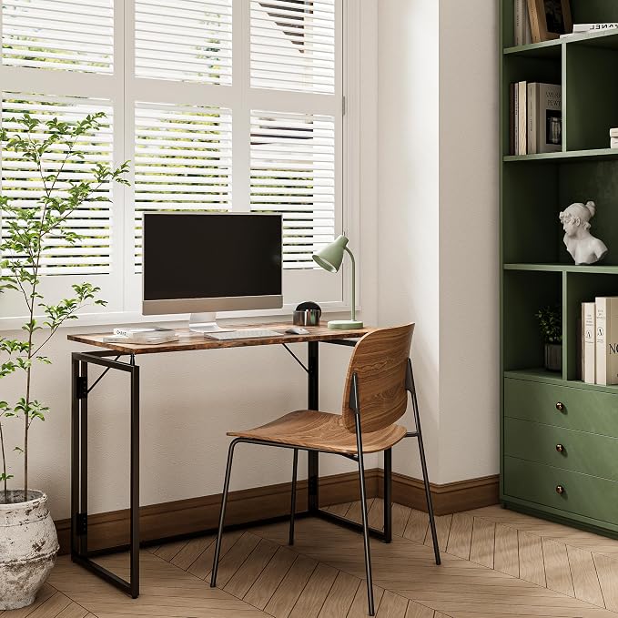 alawooder 31.5" Folding Desk: No Assembly, Wood Top for Small Spaces | Home office desk, holds 150 lbs, folds flat to 2.3 in, splash-proof wood top, sturdy metal frame - Image 4