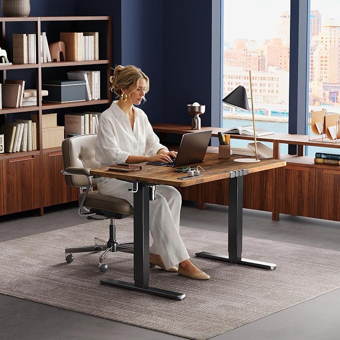 Huuger Electric Standing Desk with Power Outlets and USB-C Port, 39 X 24 Inch Height Adjustable Desk, Sit Stand Desk for Home Office, Computer & Gaming Desk with 4 Presets, Rustic Brown - Image 8