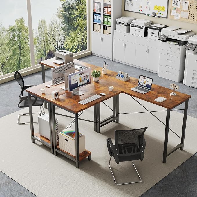 DUMOS 50-Inch Reversible L Shaped Desk with CPU Shelf, Brown | Computer Desk with Sturdy Metal Frame, Corner Gaming Desk, Home Office Desk for Study, Writing and Work, Sturdy Modern Design - Image 4