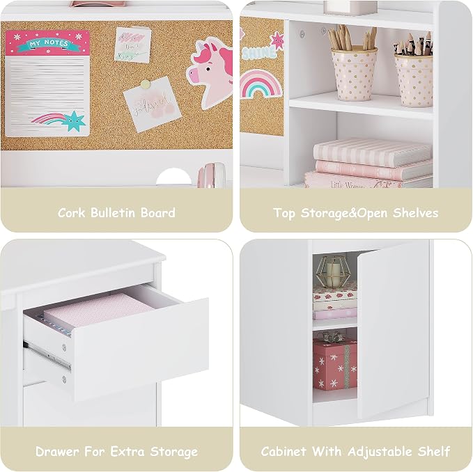 UTEX Wooden Kids Desk and Chair Set with Hutch and Storage for Ages 5-12 | Kids Study Table with Cork Bulletin Board, School Desk, Multi-Zone Storage, Water-based Paint Finish for Study Room - Image 4