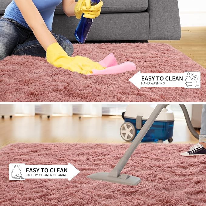 Tepook Blush Pink Area Rugs for Living Room Girls Bedroom, 4x6 Fluffy Shaggy Dusty Pink Rug for Kids Room Playroom, Plush Shag Non-Slip Carpet for Nursery Dorm Classroom, Cute Rose Beige Rug - Image 7