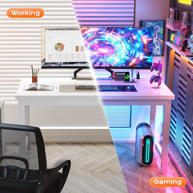 Huuger 48 x 24 inch Desk with Power Outlets & USB-C, Deeper & Thicker Desktop, Robust Metal Tubes, Computer Desk, Heavy Duty Office Desk, Work Gaming Desk for Home Office, White - Image 8