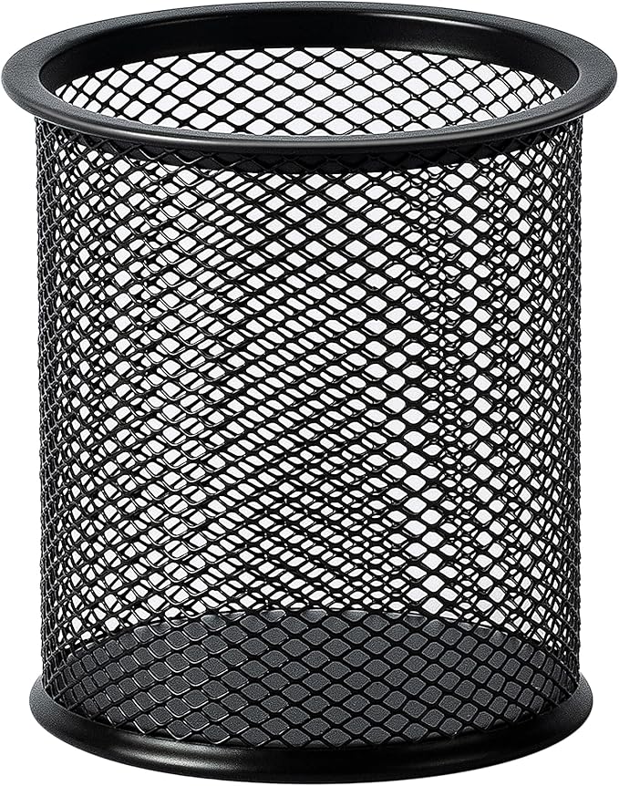 Amazon Basics Wire Mesh Pen Holder, Pencil Cup Desk Organizer for Stationery, Scissors, Office Caddy Storage, 3.7" x 3.3", Black by AmazonBasics