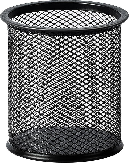 Amazon Basics Wire Mesh Pen Holder, Pencil Cup Desk Organizer for Stationery, Scissors, Office Caddy Storage, 3.7" x 3.3", Black by AmazonBasics