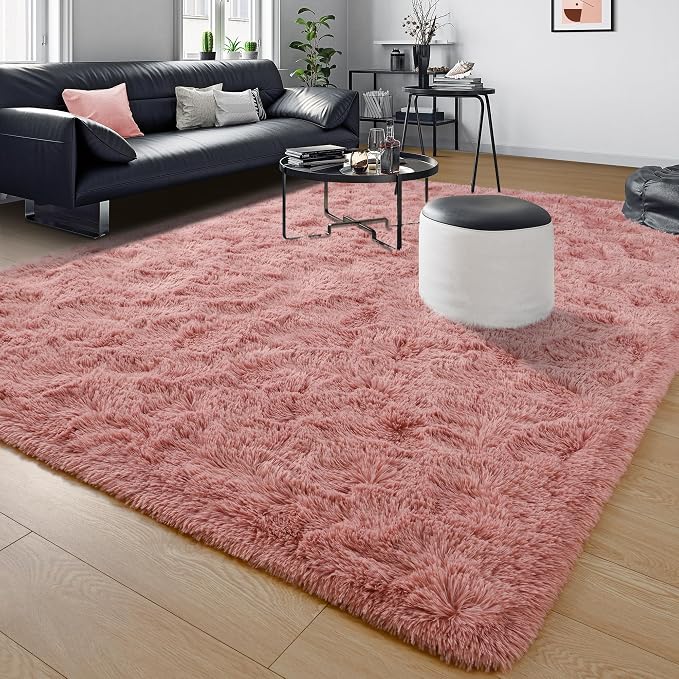 Tepook Blush Pink Area Rugs for Living Room Girls Bedroom, 5x8 Fluffy Shaggy Dusty Pink Rug for Kids Room Playroom, Plush Shag Non-Slip Carpet for Nursery Dorm Classroom, Cute Rose Beige Rug - Image 8