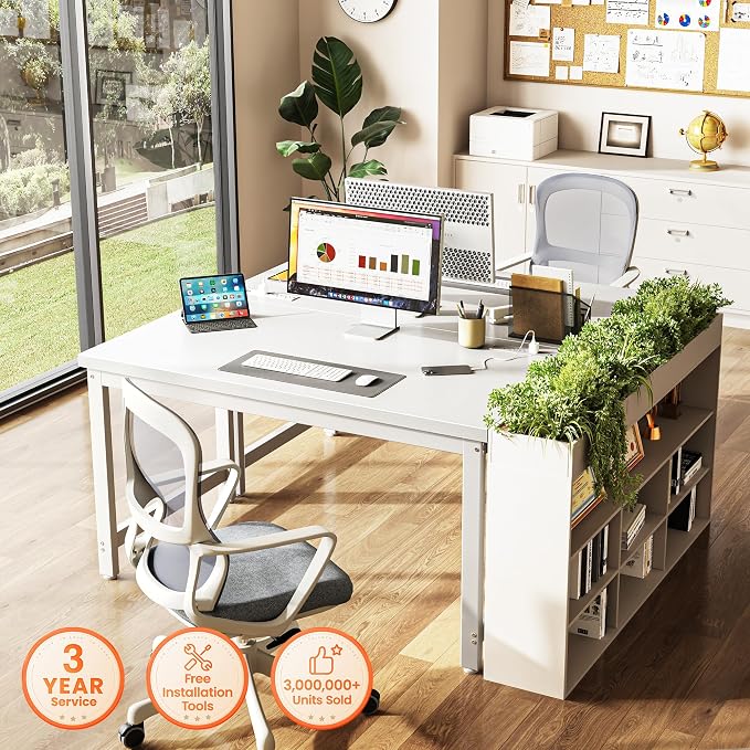 Huuger 48 x 24 inch Desk with Power Outlets & USB-C, Deeper & Thicker Desktop, Robust Metal Tubes, Computer Desk, Heavy Duty Office Desk, Work Gaming Desk for Home Office, White - Image 7