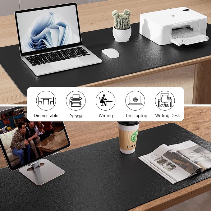 Aothia Faux Leather Desk Mat – Large Mouse Pad, Non-Slip PU Leather Blotter, Waterproof Writing Surface for Office and Home (Black, 47.2" x 23.6") - Image 8